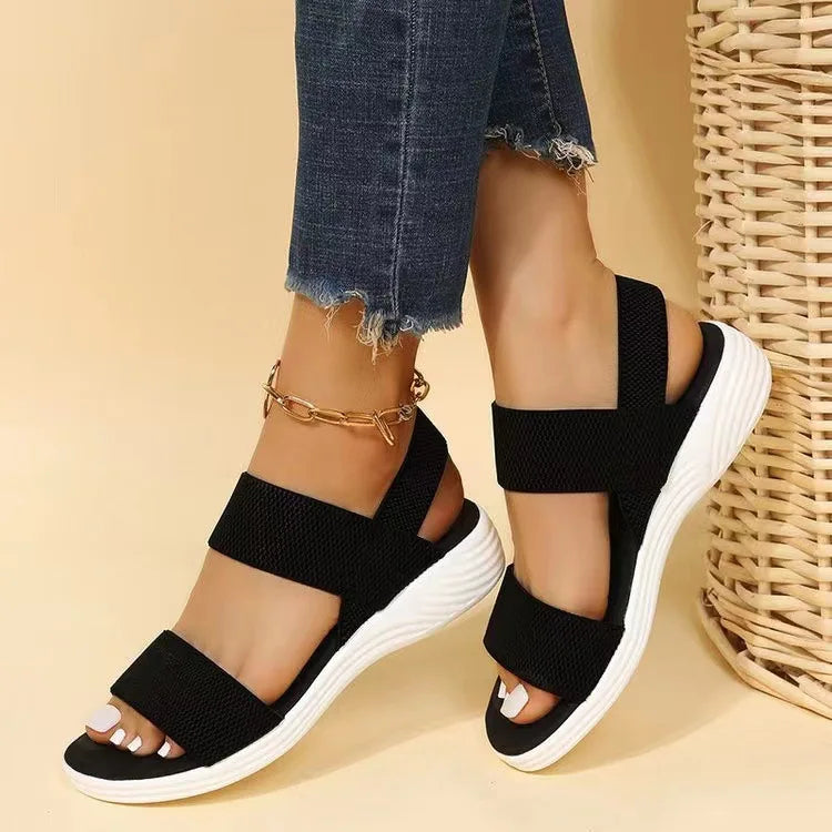 Summer New Sports Style Ladies Elastic Thick-Soled Beach Sandals