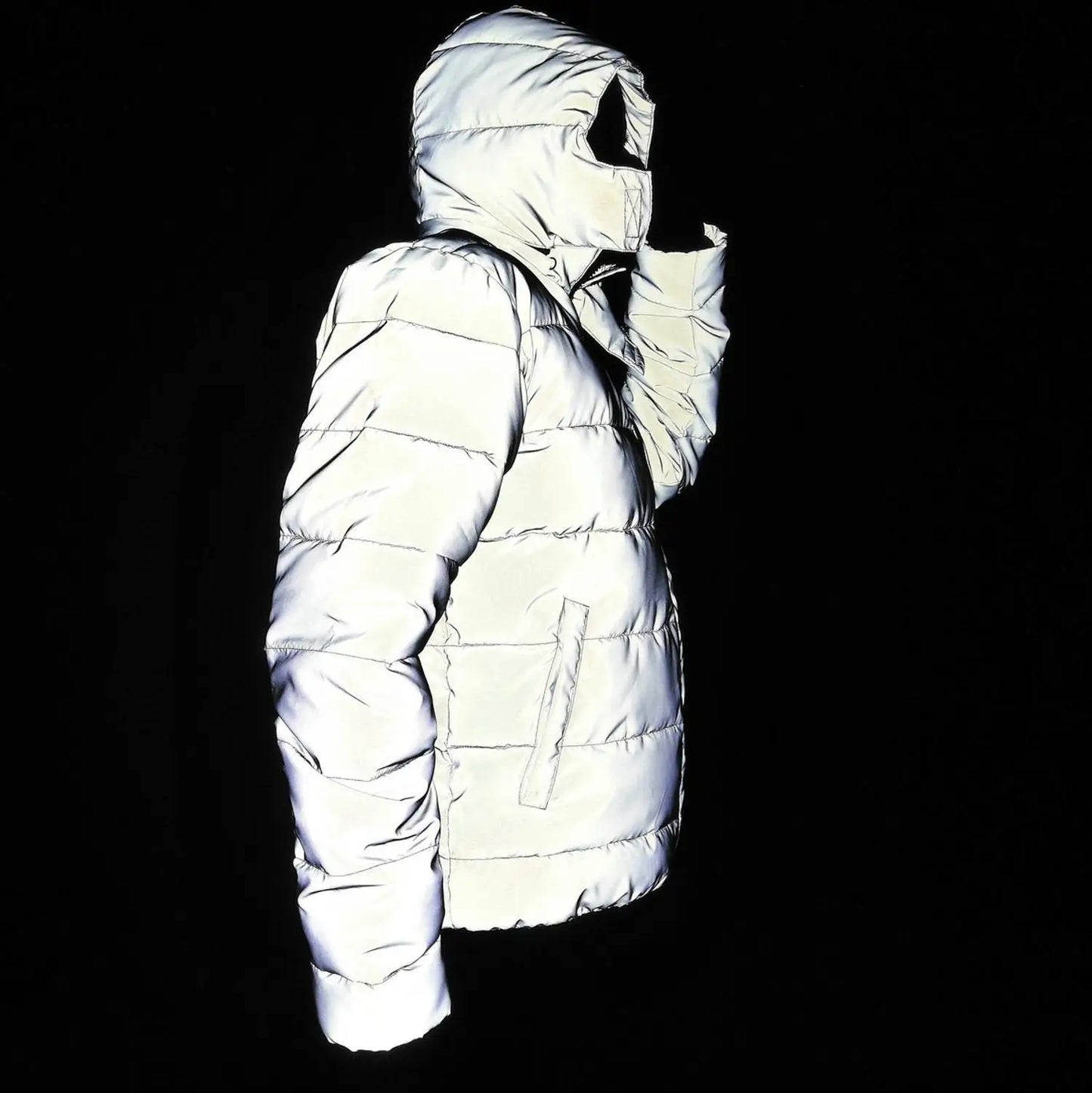 Winter Warm Reflective Jacket Coat Women Men Thick Cotton Padded Outwear Night Jogger Hooded Parka Big Size Hip Hop Streetwear