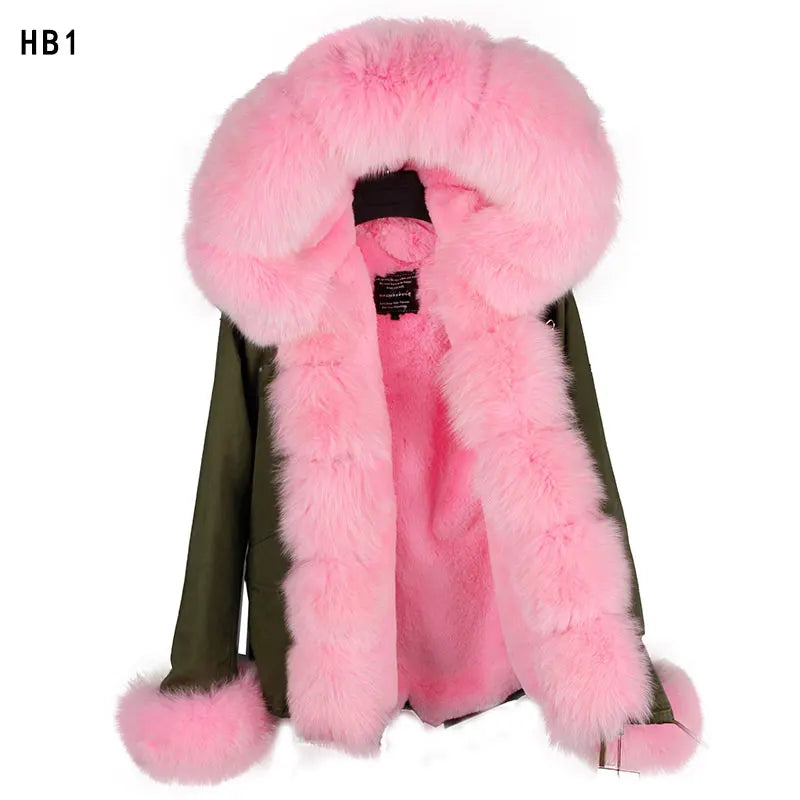 2024 MaoMaoKong Winter Jacket Parkas Natural Real Fox Fur Collar Faux Fur Lining Women Fur Coat