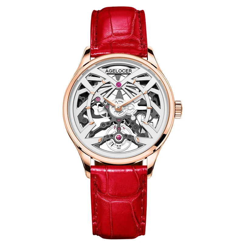 AGELOCER Original Schwarzwald Watch Women's Business Luxury Watch Skeleton Automatic Mechanical Watch Birthday Gift for Women