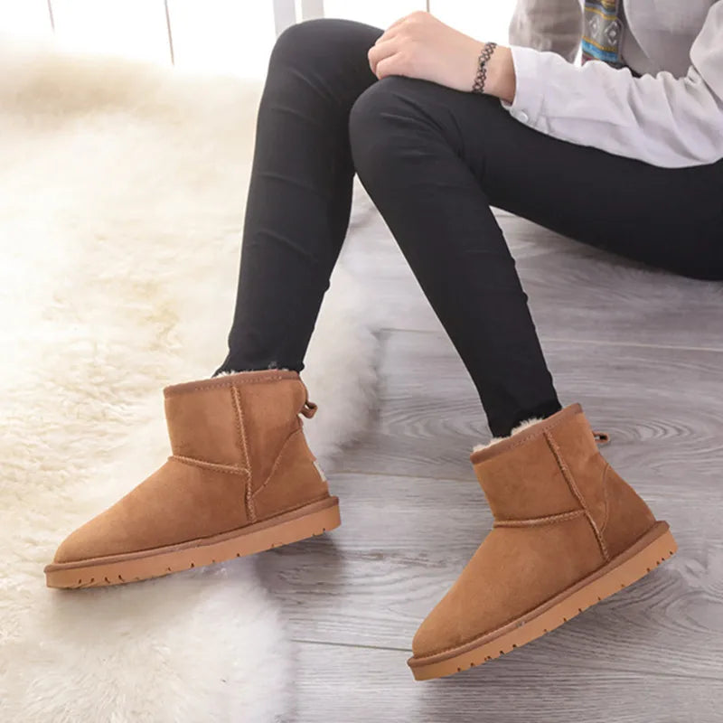 Snow Boots Women Waterproof Australia Winter Warm Shoes Non-slip Rubber Sole 100% Genuine Cowhide Leather Big Size Wholesale