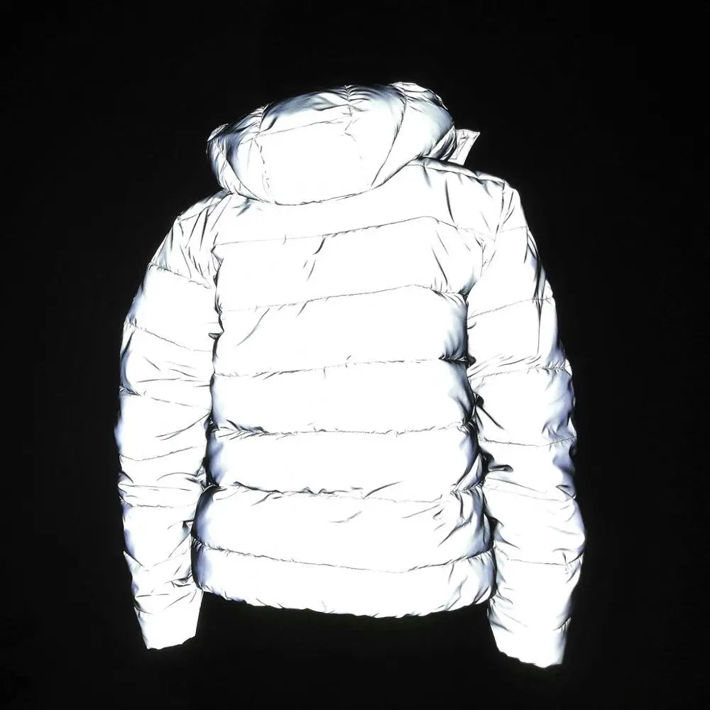 Winter Warm Reflective Jacket Coat Women Men Thick Cotton Padded Outwear Night Jogger Hooded Parka Big Size Hip Hop Streetwear