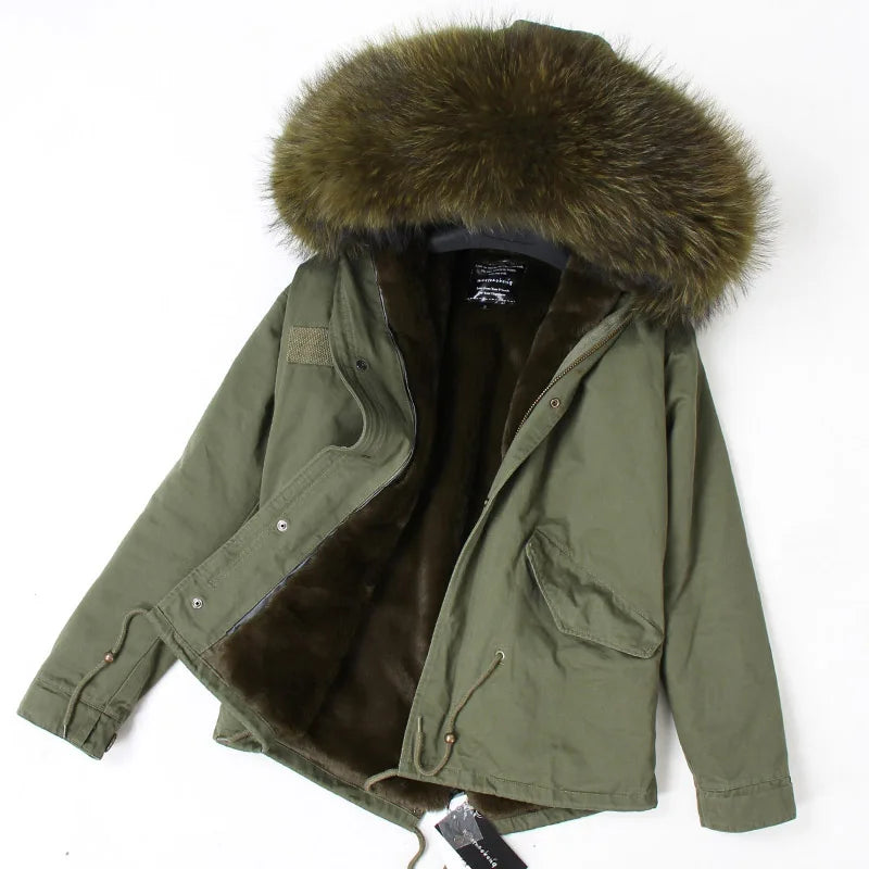2024 MaoMaoKong Winter Jacket Parkas Natural Real Fox Fur Collar Faux Fur Lining Women Fur Coat