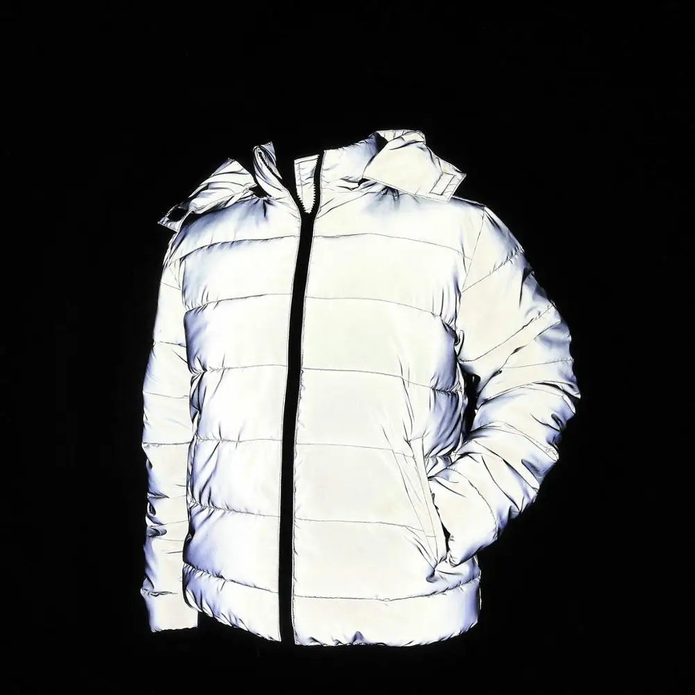 Winter Warm Reflective Jacket Coat Women Men Thick Cotton Padded Outwear Night Jogger Hooded Parka Big Size Hip Hop Streetwear