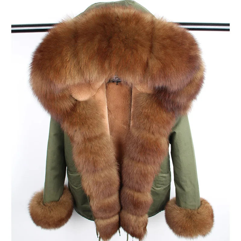 2024 MaoMaoKong Winter Jacket Parkas Natural Real Fox Fur Collar Faux Fur Lining Women Fur Coat