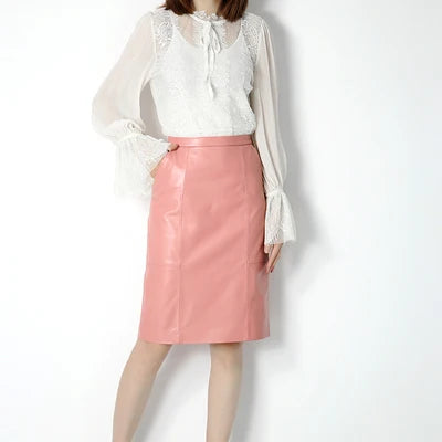 RYS8345 Winter NEW OL Genuine Leather Midi Long Wrap Skirt Ladies Elegant Simple Dark Green/Black/Pink/Blue Sexy Jupe Mujer Saia