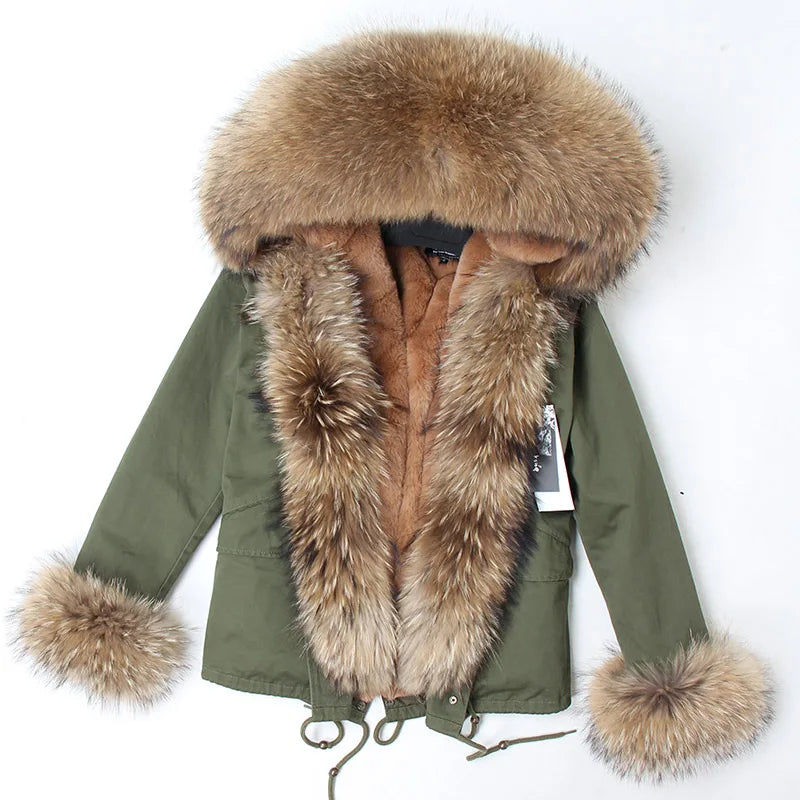 2024 MaoMaoKong Winter Jacket Parkas Natural Real Fox Fur Collar Faux Fur Lining Women Fur Coat