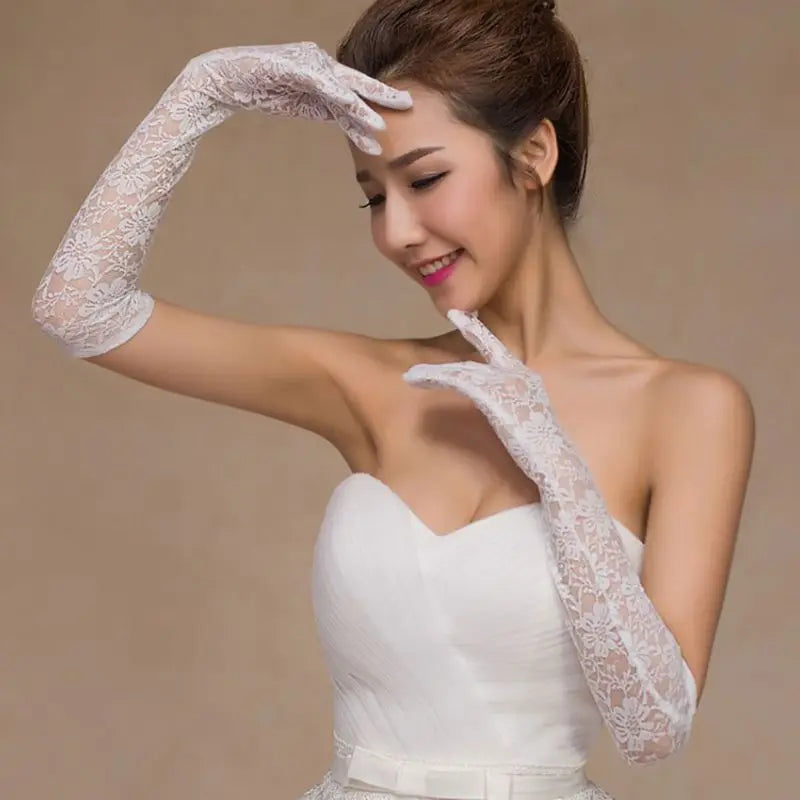Wedding Dress Accessories Charm Bridal Gloves White Lace with Finger Long Glove Elegant Lady Bride Prom Jewelry