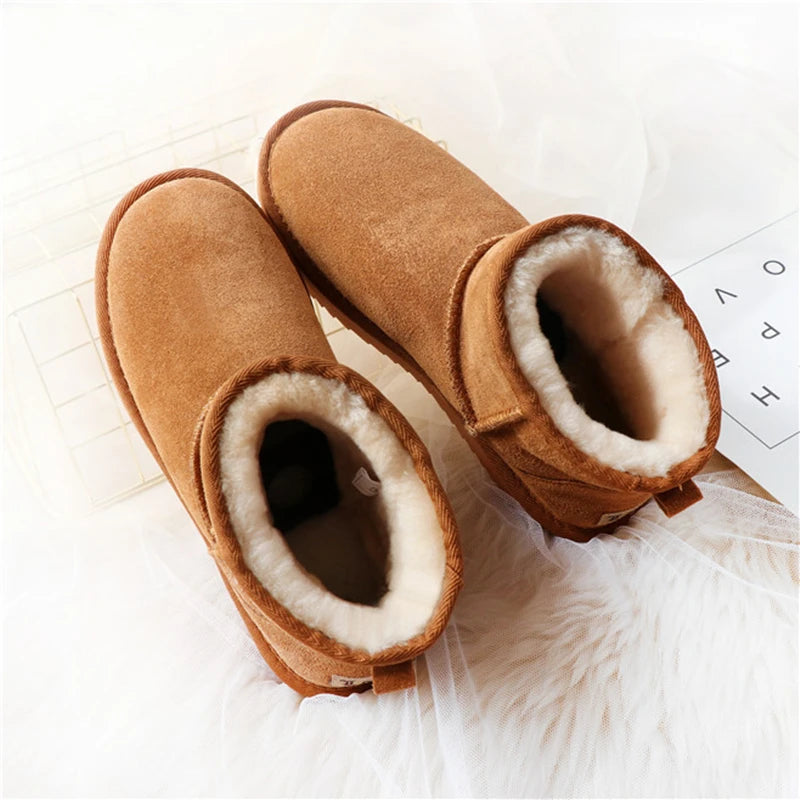 Snow Boots Women Waterproof Australia Winter Warm Shoes Non-slip Rubber Sole 100% Genuine Cowhide Leather Big Size Wholesale