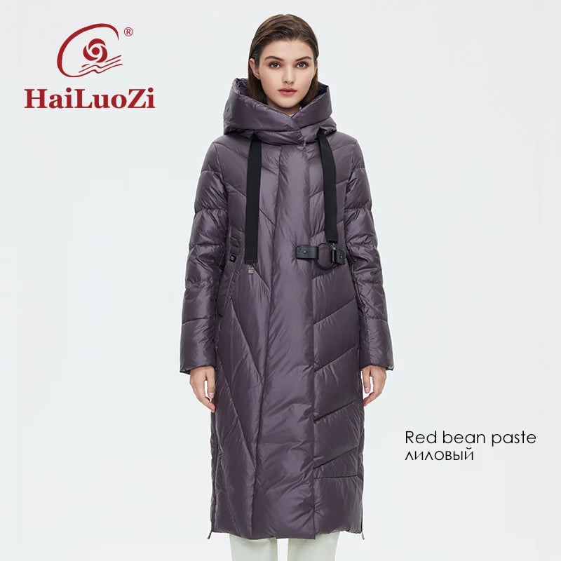 HaiLuoZi Women's Winter Jacket New Women Coat Lengthened Warm Windproof Hooded Belt High-quality Bio-cotton Filling Parka 6032