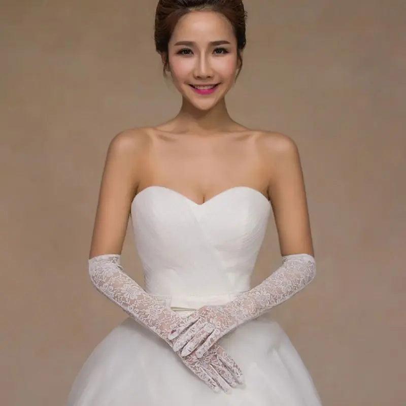 Wedding Dress Accessories Charm Bridal Gloves White Lace with Finger Long Glove Elegant Lady Bride Prom Jewelry