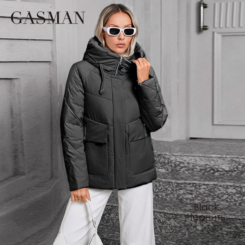 GASMAN 2024 Winter Down Jacket Collection Fashion Solid Stand-up collar Women Coats Elegance Hooded Women's jackets 83278