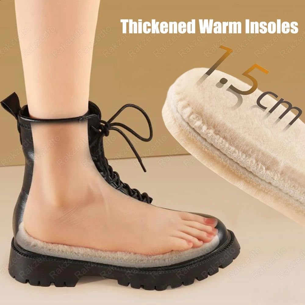 2/4Pcs Wool Felt Warm Insoles For Shoes Man Woman Thickened Cashmere Thermal Insoles for Feet Winter Snow Boots Inner Sole