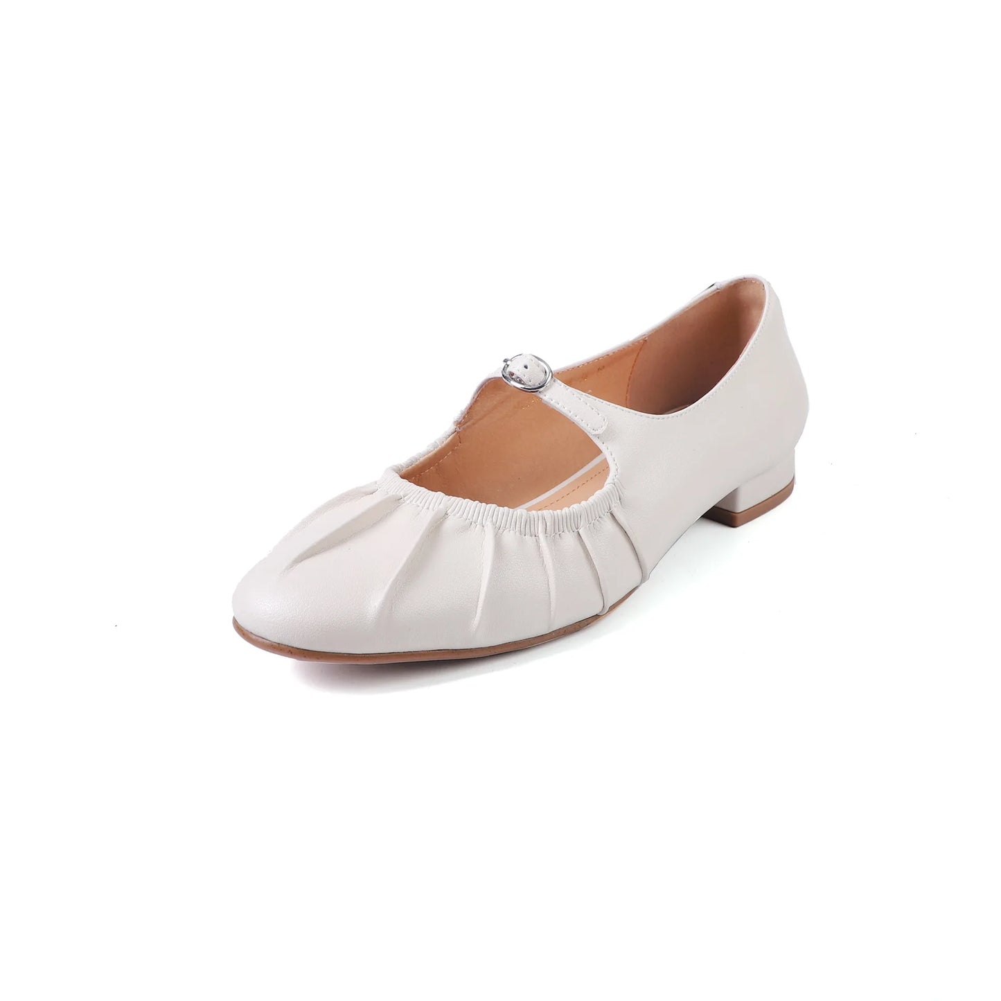S2509 Soft Crinkled Lambskin Mary Jane Flats Spring 2025 Chunky Pointed Toe Genuine Leather Women's Shoes Shoes