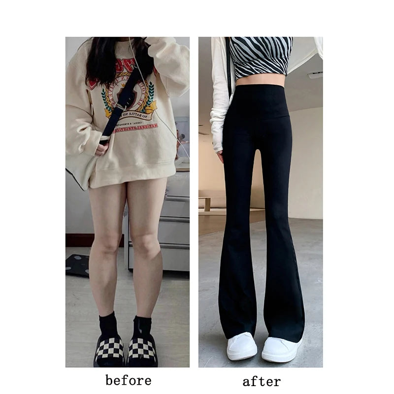 Women Flare Pants Slim High Waist Solid Sexy Shark Flare Pants Elastic Butt Lift Skinny Leggings Fashion Casual Streetwear