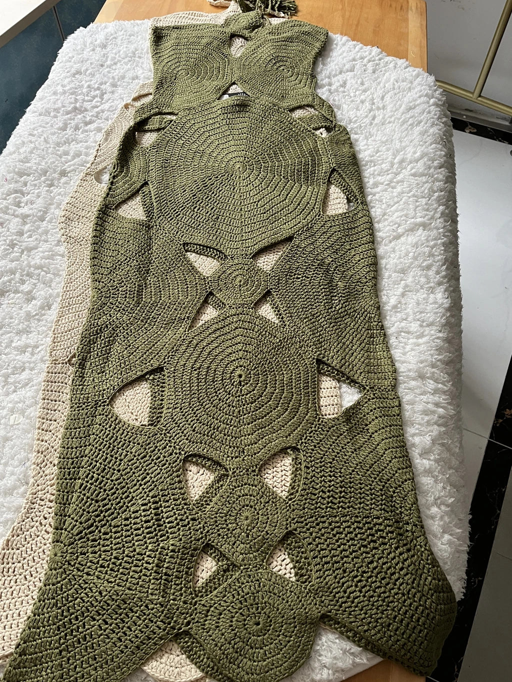 Bungalow Handmade Crochet Midi Dress Cream For Sexy Women Fashion Cut Out Halter Vacation Dress Club Party Hollow Out Dress