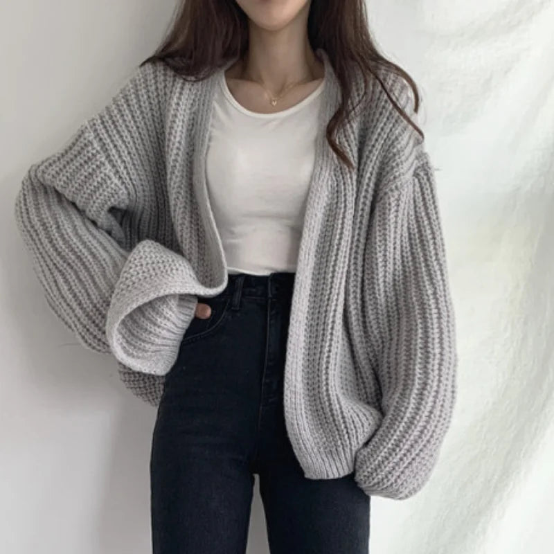 Casual Knitted Cardigan Sweater Women Autumn Fashion Korean Harajuku Lantern Sleeve Tops Looose Coat Lazy Wind Y2k Sweater 23328