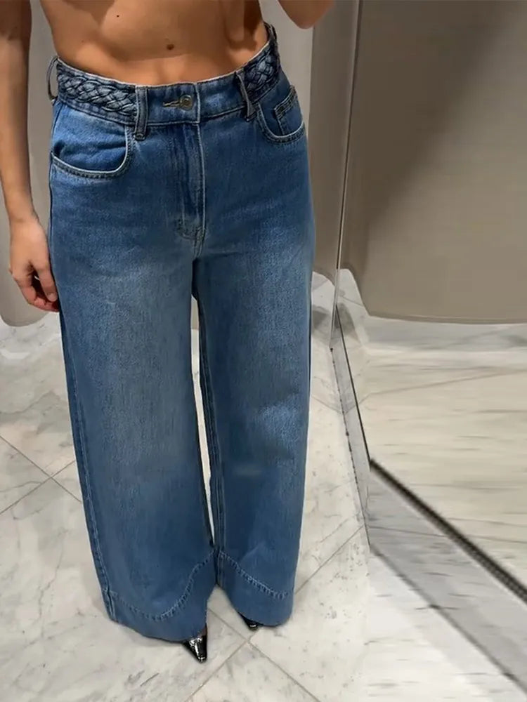 Braided Twist Jeans Woman Low Waist Full Length Loose Wide Leg Trousers Female 2025 Spring Summer New Fashion Street Denim Pants