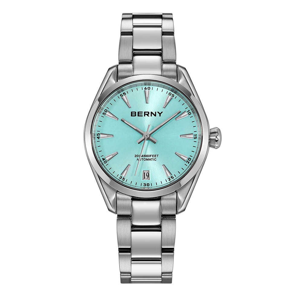 BERNY Automatic Women Watch PT5000 Sapphire Mechanical Elegant Women's Swim Watches 20ATM Full Stainless steel Swim Wristwatch