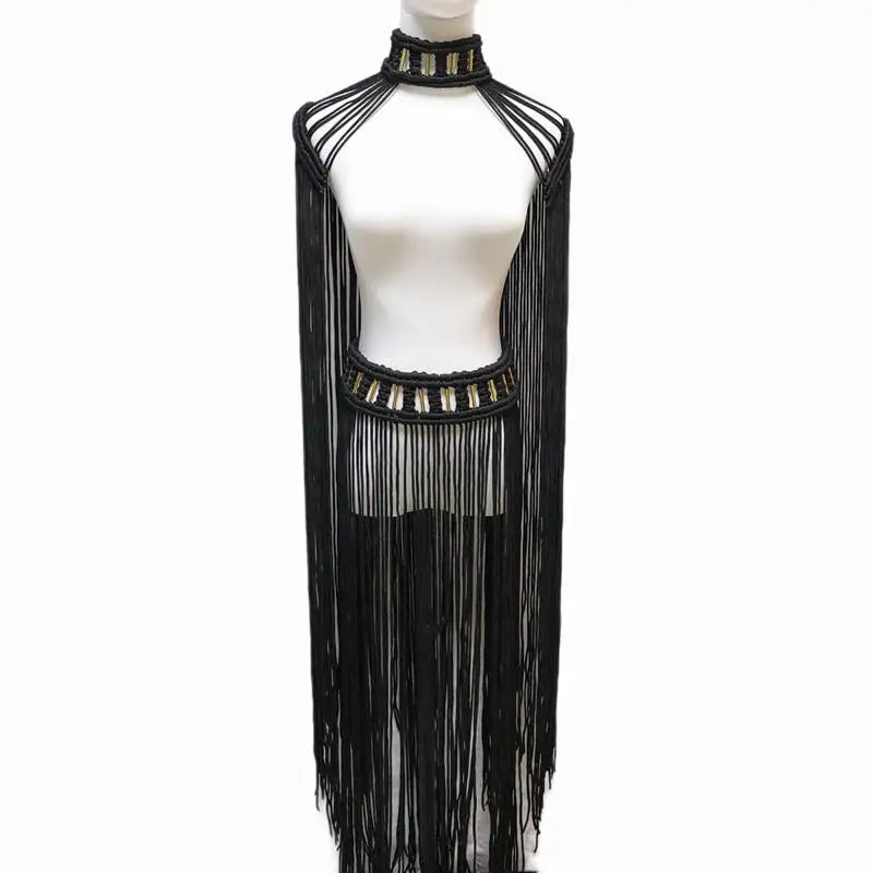 Tassel Hand Crochet Knitted Women Bikini Cover Ups 2023 Summer Holiday Beach Bathing Suit Sexy Hollow Out Skirts Matching Set