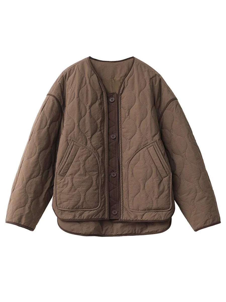 CHIC VEN Fashion Women Jackets Solid Single Breasted Loose Casual Parkas New Round Neck Female Quilted Coat Autumn Winter 2024