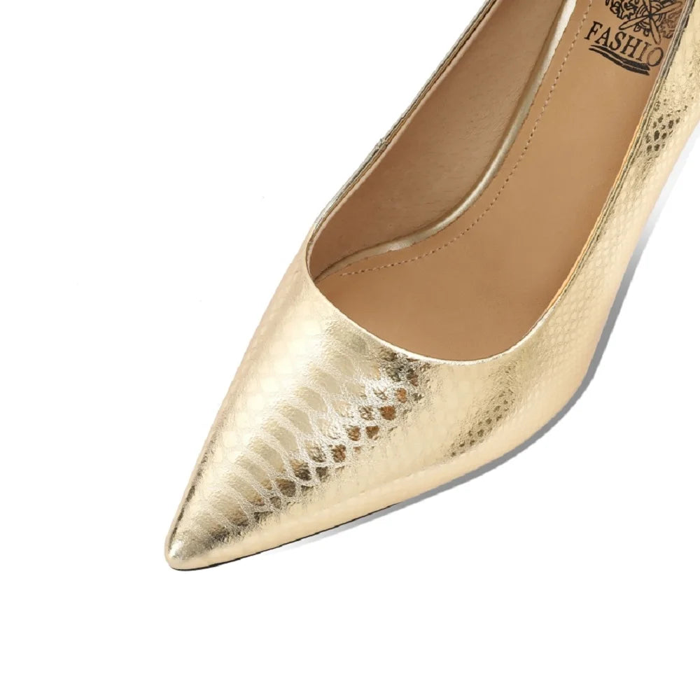 【JOCHEBED HU】Women Pumps Genuine Leather Pointy Toe 6.5CM Thin High Heels Dress Party Prom Basic Shoes Woman Large Size 33-43