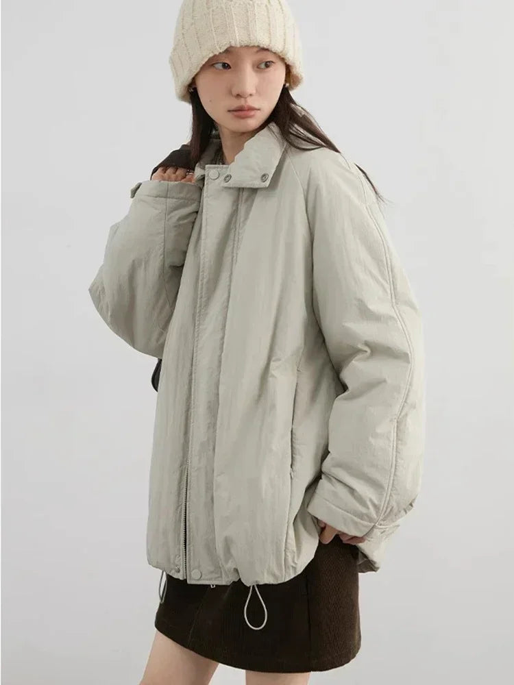 CHIC VEN Women Parkas Streetwear Loose Solid Stand Collar Female Jacket Mid Length Woman Coat Sports Autumn Winter 2025