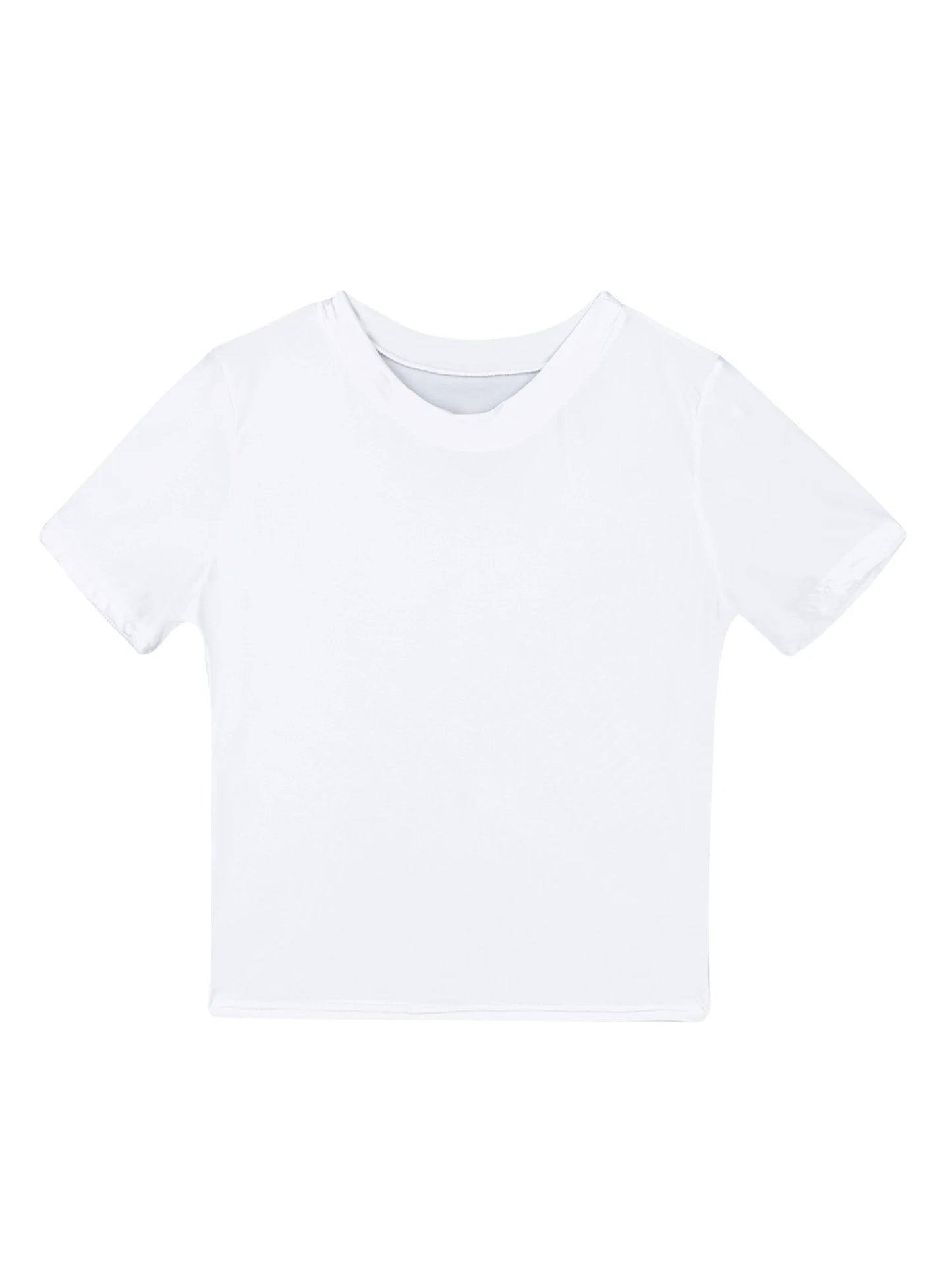 Women Glossy Short Sleeve Crop Tops Solid Round Neck Slim Fit Smooth T-shirt Summer Swimwear Swimsuit Sportswear Beachwear