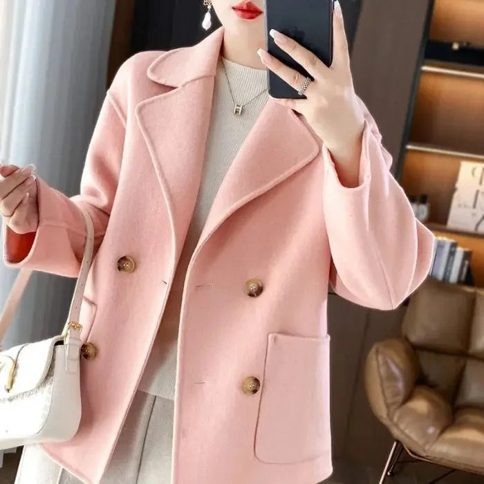 Women's Woolen Coat Short Loose Fit Autumn Winter Fashion Trend Lapel Jacket Small Size Outerwear Anti-Season Suit Style