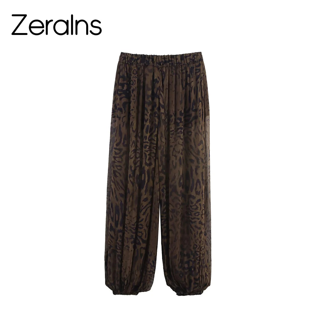 ZERAINS Autumn new women's clothing European and American style loose casual temperament simple animal print lantern pants