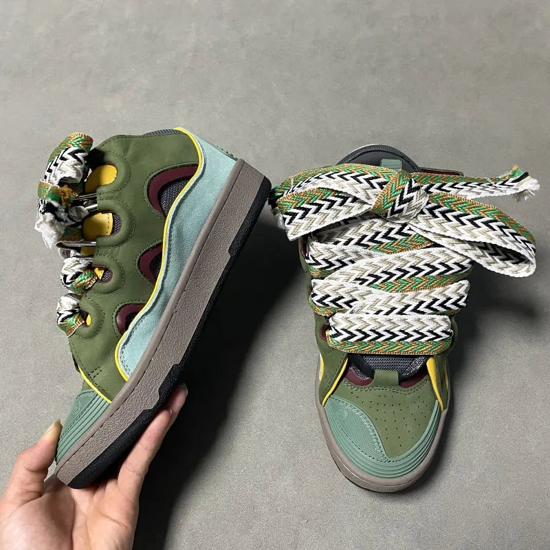 New Designer Slippers Sneakers Flat Shoes Women Luxury Brand Trainer Lace Up Men Top Quality Thick Laces Skateboard Shoes Unisex