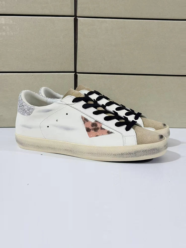 Spring Summer Fashion Party Casual Low-top Shiny Shoelaces Shoes Women's Sequins Round Toe Patchwork Flat Bottom Sports Shoes