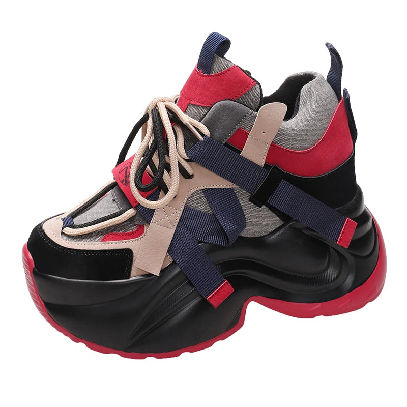 2023 Autumn Winter Chunky Sneakers Women Lace Up Platform Sports Shoes Woman Goth Thick Bottom High Heels Female Wedges Sneakers