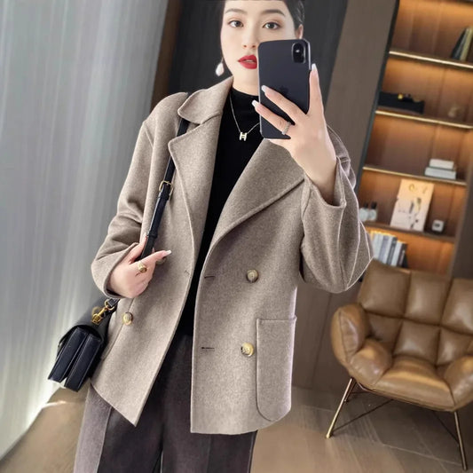 Women's Woolen Coat Short Loose Fit Autumn Winter Fashion Trend Lapel Jacket Small Size Outerwear Anti-Season Suit Style