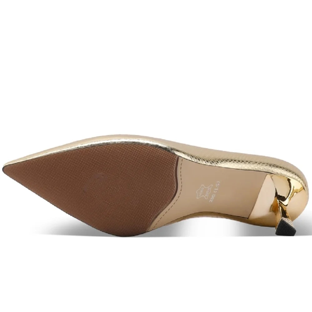 【JOCHEBED HU】Women Pumps Genuine Leather Pointy Toe 6.5CM Thin High Heels Dress Party Prom Basic Shoes Woman Large Size 33-43