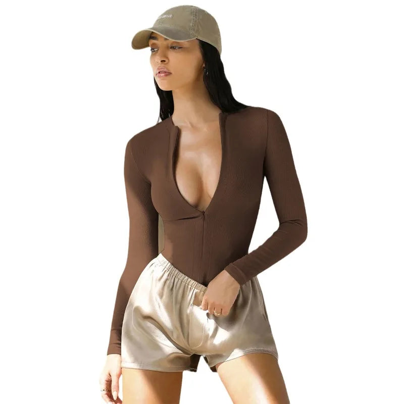 2025 Fall Winter New Women's Jumpsuits Tight-Fitting Knit Jumpsuit with Zipper Top Y2k Woman Clothing