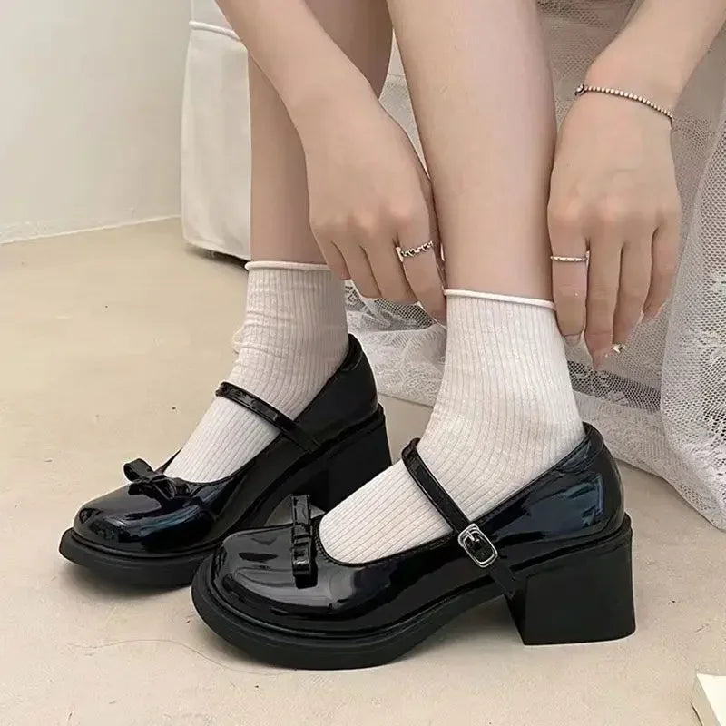 Chunky High Heels Gothic Shoes for Women British Style Fashion Ankle Strap Platform Pumps Female Brown Thick Heeled Mary Janes