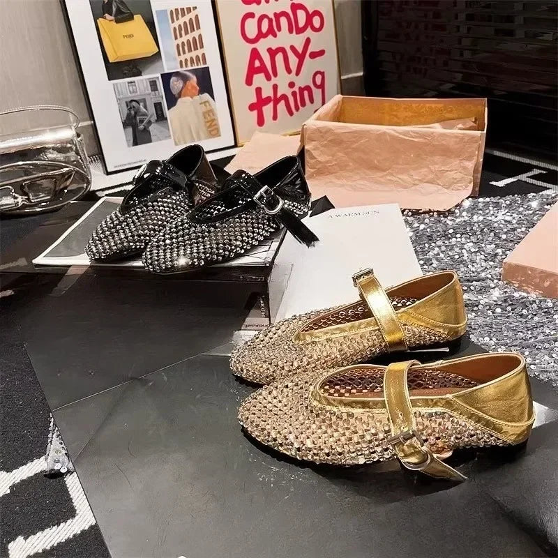 Summer New Fishing Net Hollow-out One Word Mary Zhen Baotou Single Shoes Sandals Women