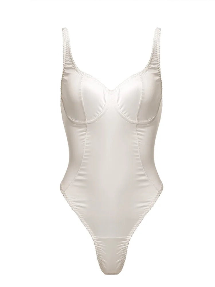 Sexy Satin Slim Corset Rompers Women Solid Sleeveless Backless V-neck Short Jumpsuit Female 2025 Summer Lady Party Club Bodysuit