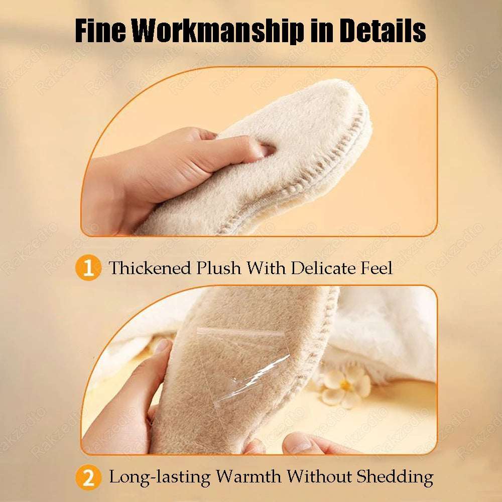 2/4Pcs Wool Felt Warm Insoles For Shoes Man Woman Thickened Cashmere Thermal Insoles for Feet Winter Snow Boots Inner Sole