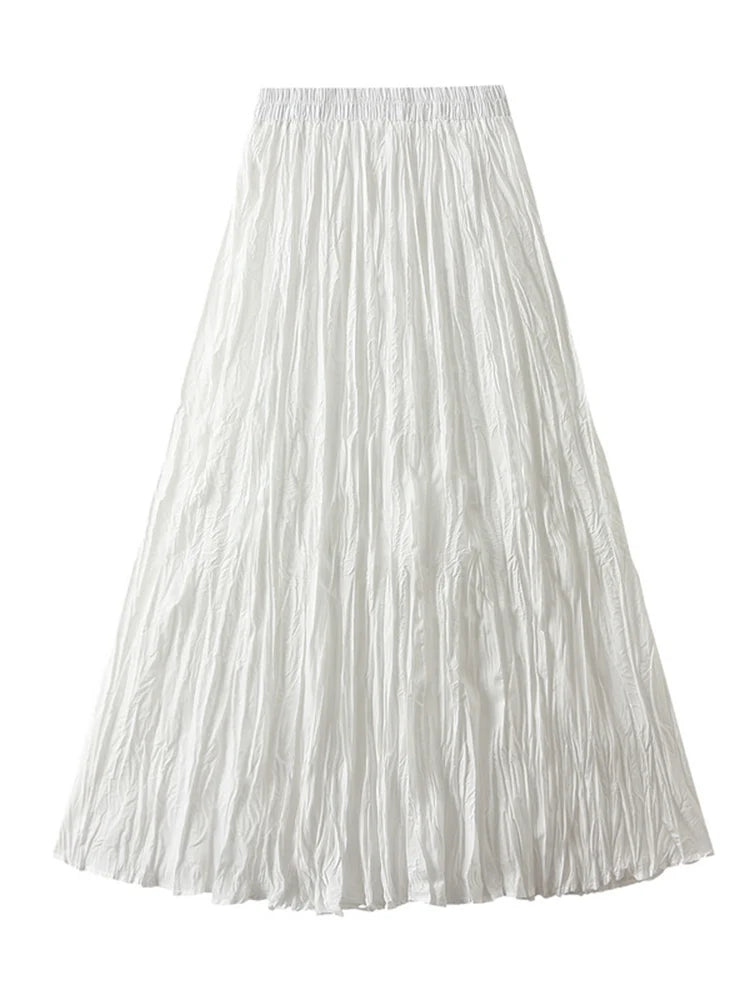 Streamgirl Women Summer Skirts Long Pleated A Line Elegant Solid Big Swing Maxi Skirt Ladies Blue White Beach Skirt Women Luxury
