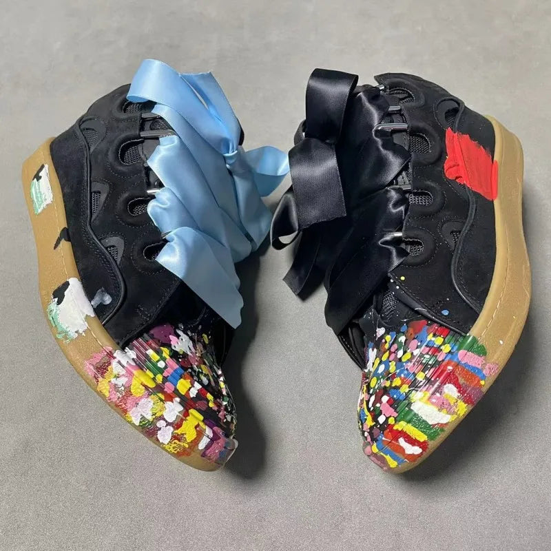 New Designer Slippers Sneakers Flat Shoes Women Luxury Brand Trainer Lace Up Men Top Quality Thick Laces Skateboard Shoes Unisex