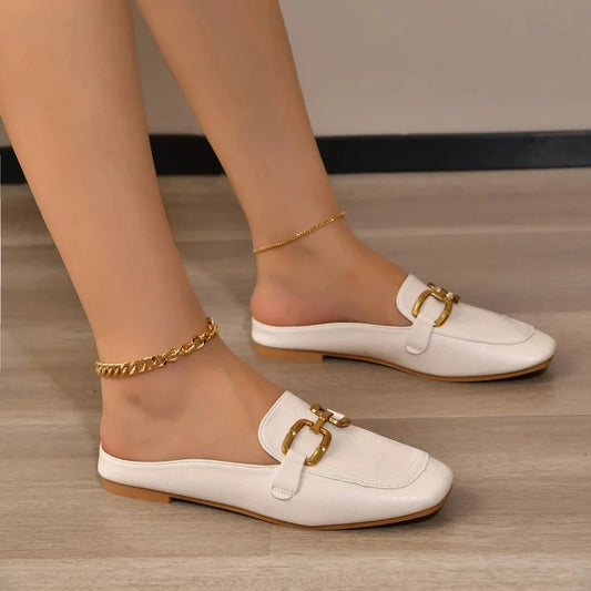 2024 New Women Shoes Ladies Flat Fashion Vintage British Leather Oxford Loafers Size 44 Comfy Casual Shallow Flats Gold logo