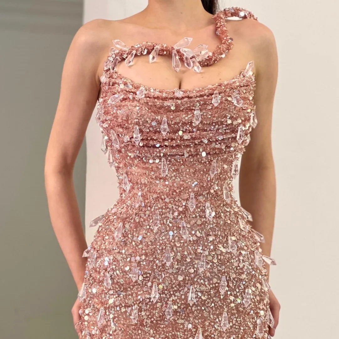 Sleeveless Mermaid Party Dresses Floor-Length Prom Dress 2025 Pink Glitter Strapless Backless robes de soirée