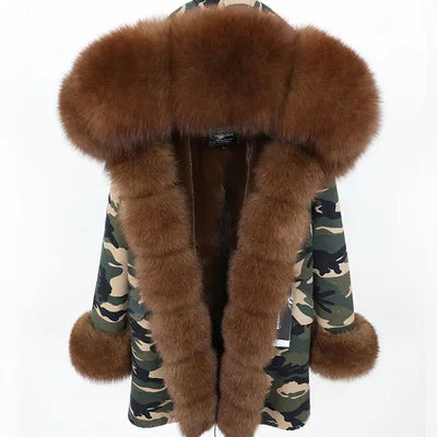 2025 Women's jacket Natural Real Fox fur Jacket Hooded black Woman parkas Winter warm Coat Parkas