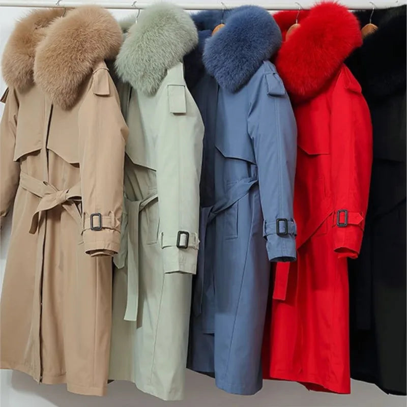 Women Winter Jacket Hooded X-Long Thick Faux Fur Padded Parkas Woman Distachable Plus Size Coat kurtka puchowa damska z futrem