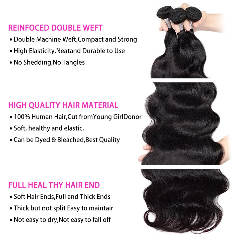 Virgin Human Hair Bundles Body Wave 28 30 32 40 Inch Unprocessed Brazilian Weave 3 4 Bundles Real Natural Black Water Loose Remy