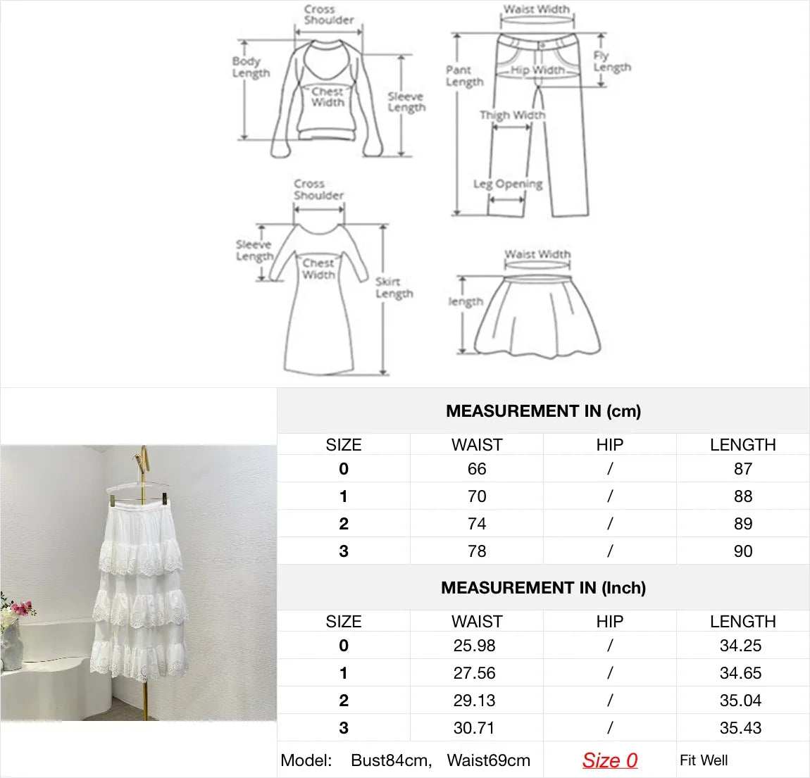 2025 New Fashion Pink/ White Floral Print Embroidery Cascading Layered Ruffles Frilled Midi Skirt