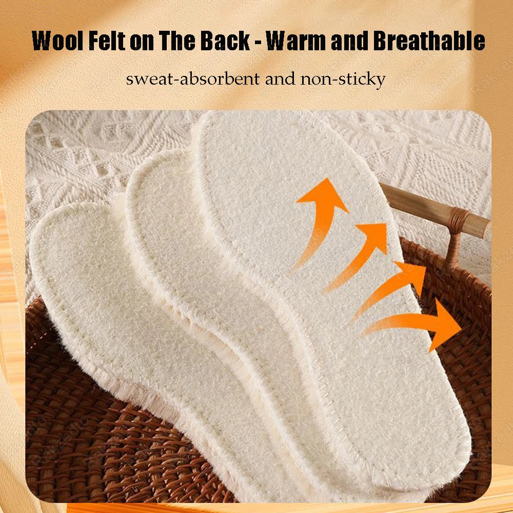 2/4Pcs Wool Felt Warm Insoles For Shoes Man Woman Thickened Cashmere Thermal Insoles for Feet Winter Snow Boots Inner Sole