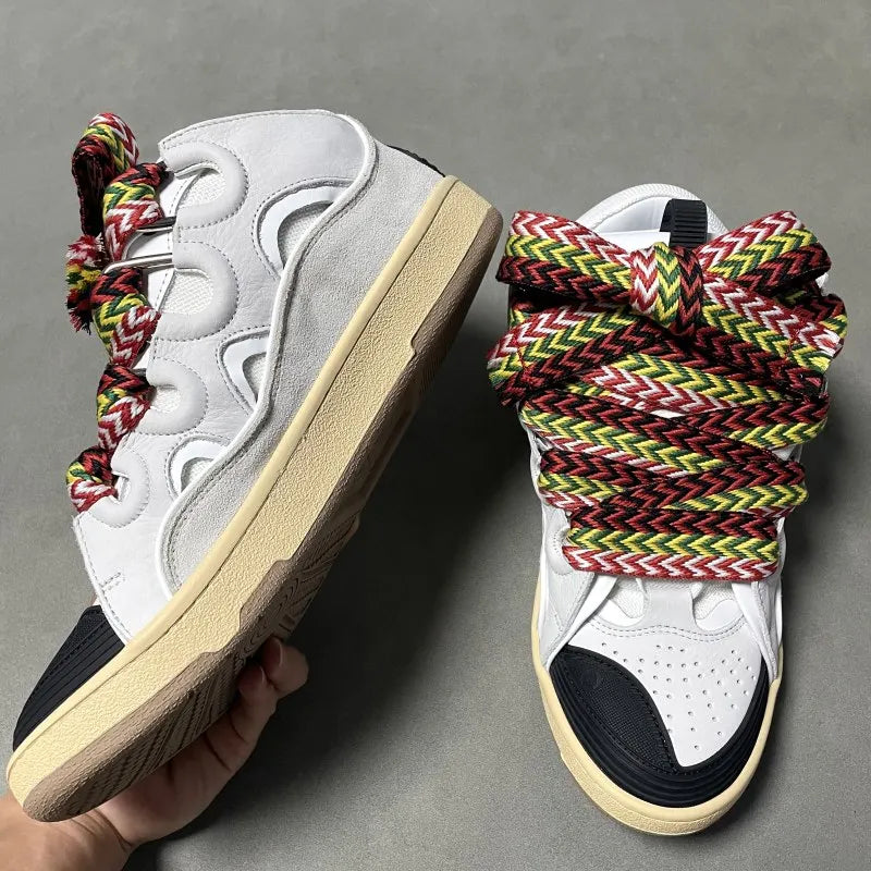 New Designer Slippers Sneakers Flat Shoes Women Luxury Brand Trainer Lace Up Men Top Quality Thick Laces Skateboard Shoes Unisex